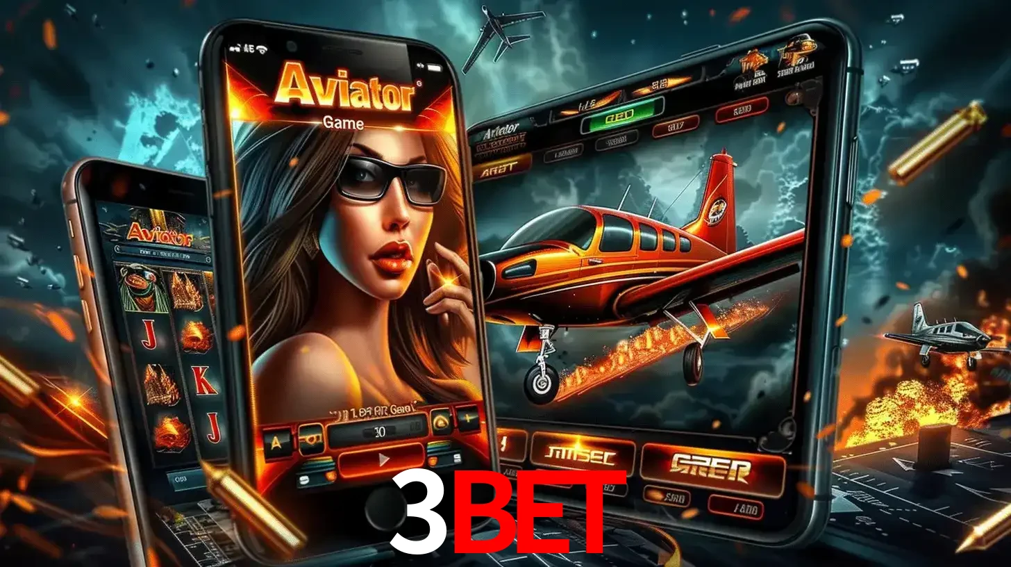 O popular jogo de apostas Aviator exibido em vários celulares e tablets, mostrando a interface emocionante e a ação de voo disponíveis para jogar agora no 3BET.